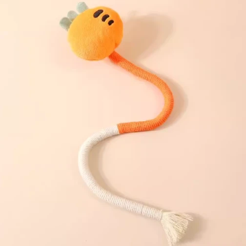 Maris Cute Orange Character Cat Teaser Plush Toy - Interactive Pet Toy with Rope Tail