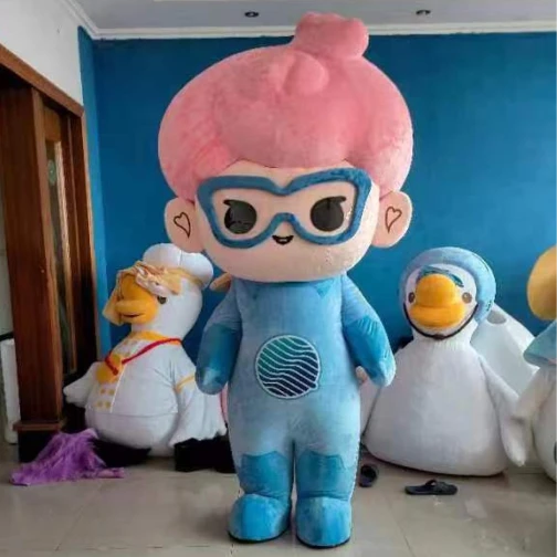 Maris Custom Pink-Haired Blue Mascot Costume - Cute Brand Promotional Suit