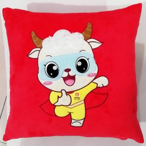 Maris Custom Red Cartoon Goat Plush Pillow - Branded Mascot Stuffed Cushion