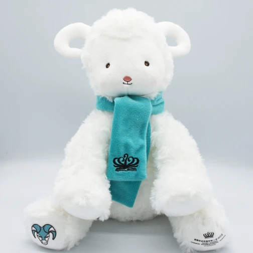 Maris Custom White Sheep Plush Toy with Turquoise Scarf - Branded Stuffed Sheep Character