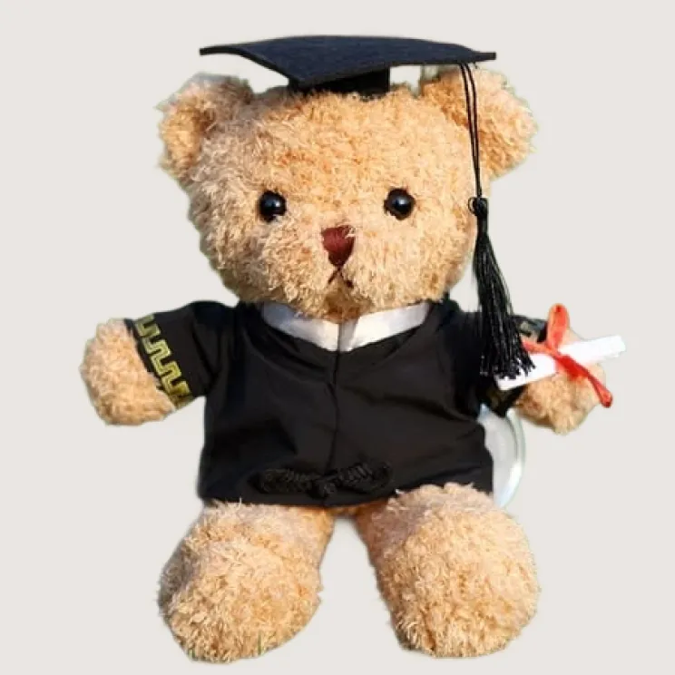 graduation teddy bear with black cap and gown