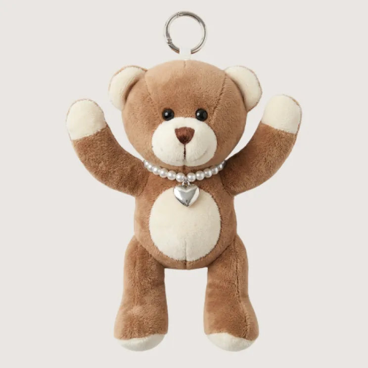 custom teddy bear keychain attached to bag clip