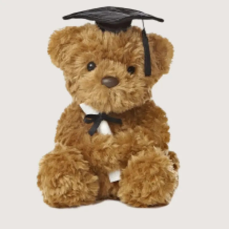 graduation plush with school logo embroidery