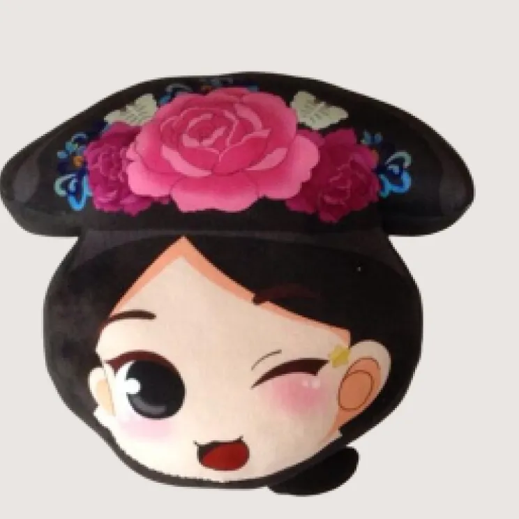custom character plush pillow with embroidered face