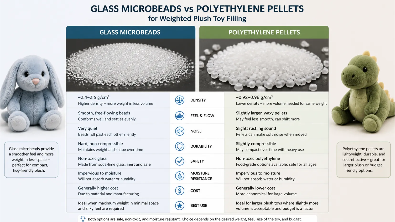 Comparison of glass microbeads and polyethylene pellets used for weighted plush toy filling